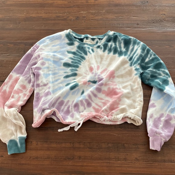 LUCKY BRAND Tie Dye cropped drawstring sweatshirt XS (New w/out tags) - Picture 1 of 12